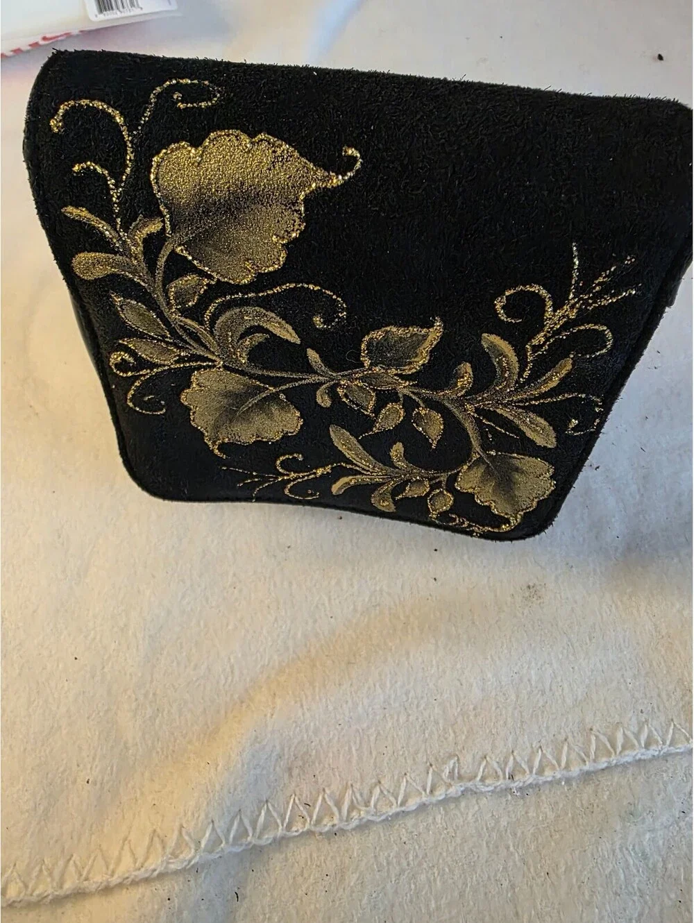 Vintage Maggie Lawrence Black Gold Floral Mini Crossbody Bag Patent 90s